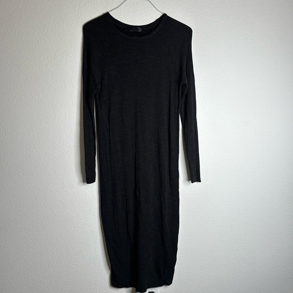 ZARA TRF black long sleeve thermal dress raw hem and edges SIZE M